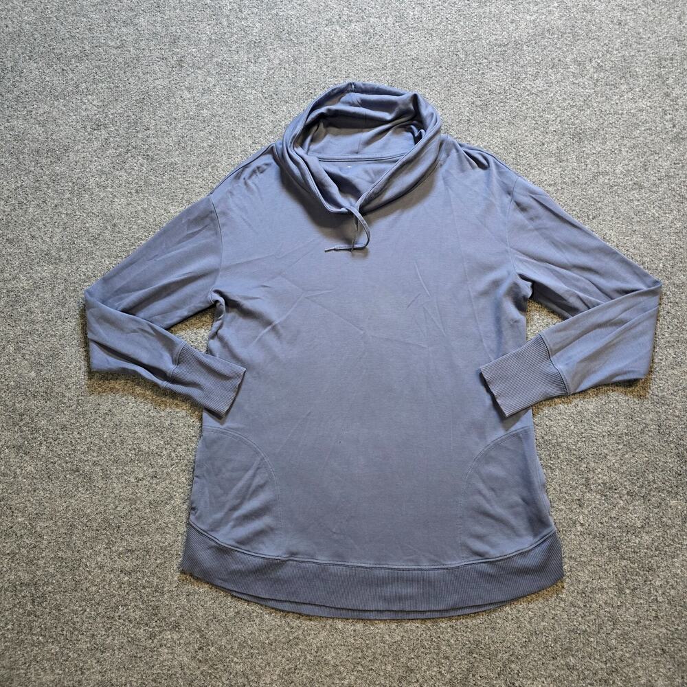 LL Bean Top Womens Size Medium Blue Supima Cowl Neck Long Sleeve Soft Casual
